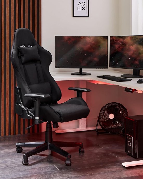 Gamestoel Stof - Ergonomische Stoel - Comfortabel Zitten - Verstelbare Rugleuning - 132 cm - Zwart — afbeelding 5