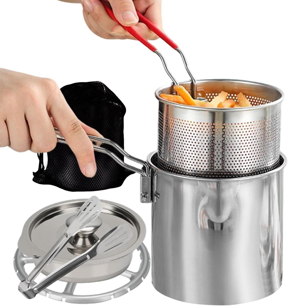 Roestvrijstalen Frituurpan - Mini Friteuse - Thuis Koken - Compact Reisformaat - 12 Liter - Zilver