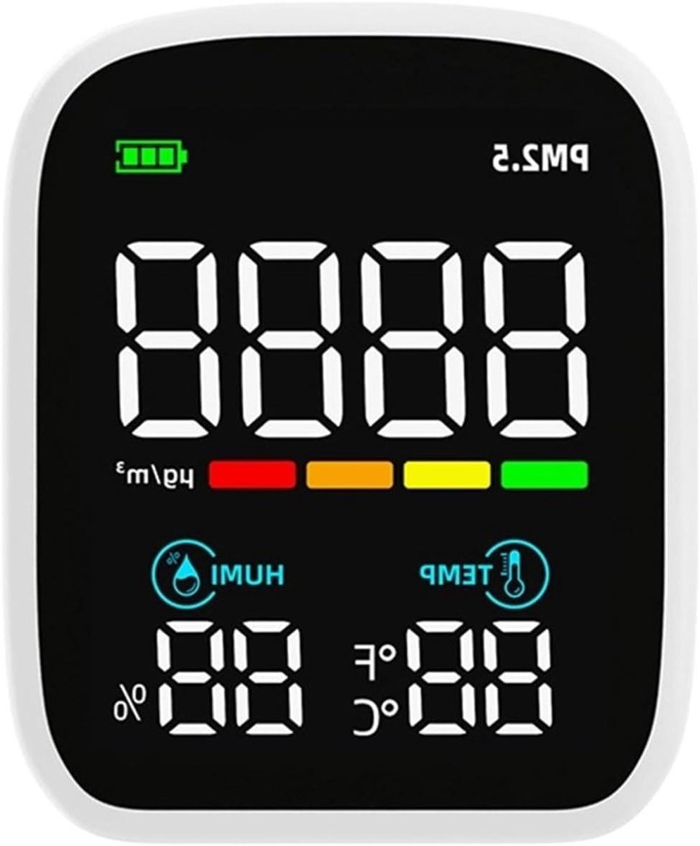 Luchtkwaliteit Meter - Tester CO2 - Binnenklimaat Meten - 8in1 Multifunctioneel - 10x10x10 mm - Wit