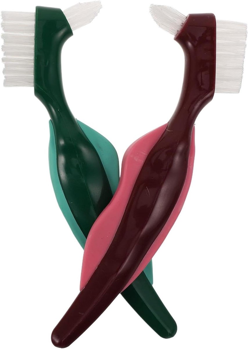 2 Stuks Hard Bristle Dentures Brush Cleaner Dual-head Voor Dieptereiniging Kunstgebitten Ouderen Oral Care Verzorgingsborstel Compact Veilig Voor Reizen