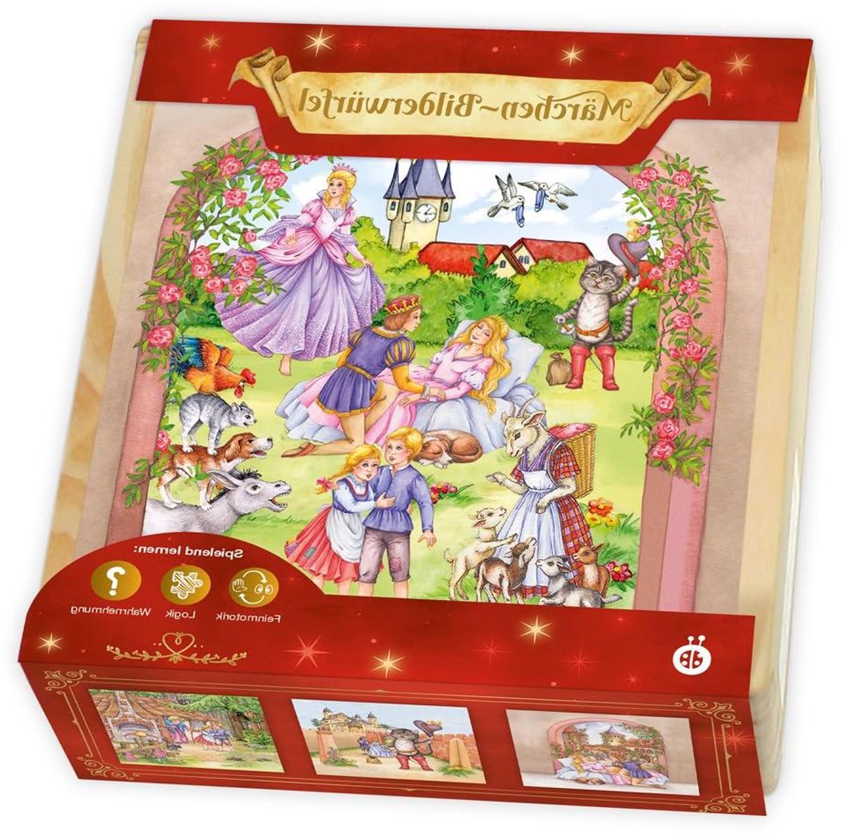 Puzzel Kubussen - Houten Speelgoed - Motoriek Trainen - Zes Sprookjes - 13 x 13 x 5 cm - Multicolor