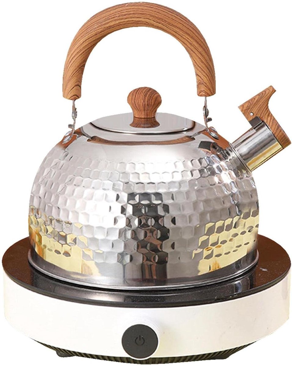 Waterkoker Fluitend - Theepot RVS - Water Koken - Luid Signaal - 2 Liter - Gehamerd Natuurlijk