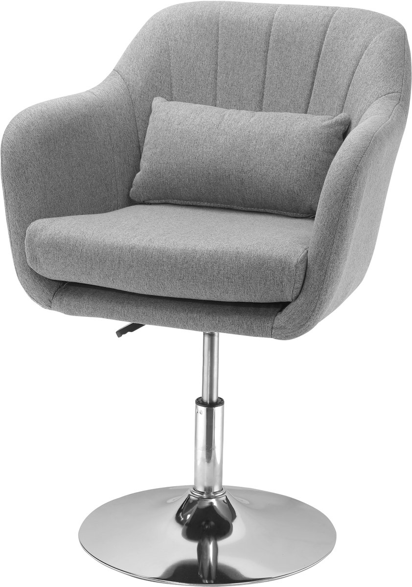 Verstelbare draaistoel in retrodesign (grijs, 60x60x79-91 cm) met pneumatische hoogteverstelling, 360° draaibaar, comfortabele schuimvulling met lendensteun en armleuningen, ademende linnen bekleding, stevige stalen constructie