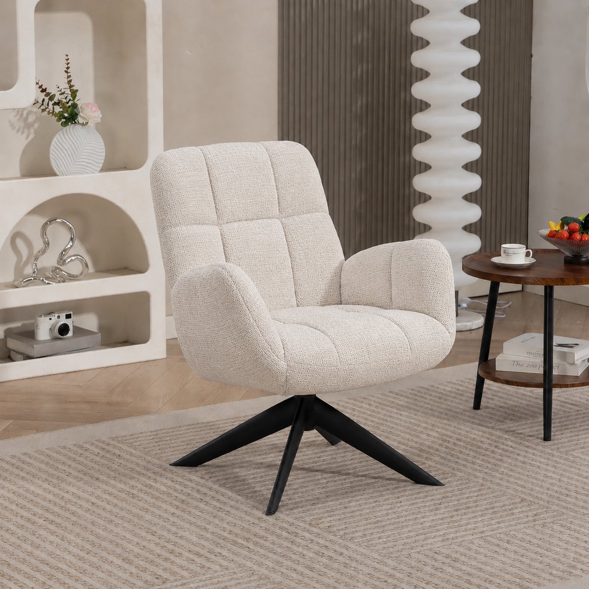 Fauteuil Lina - Cremona stof - 360 graden draaibaar - Beige