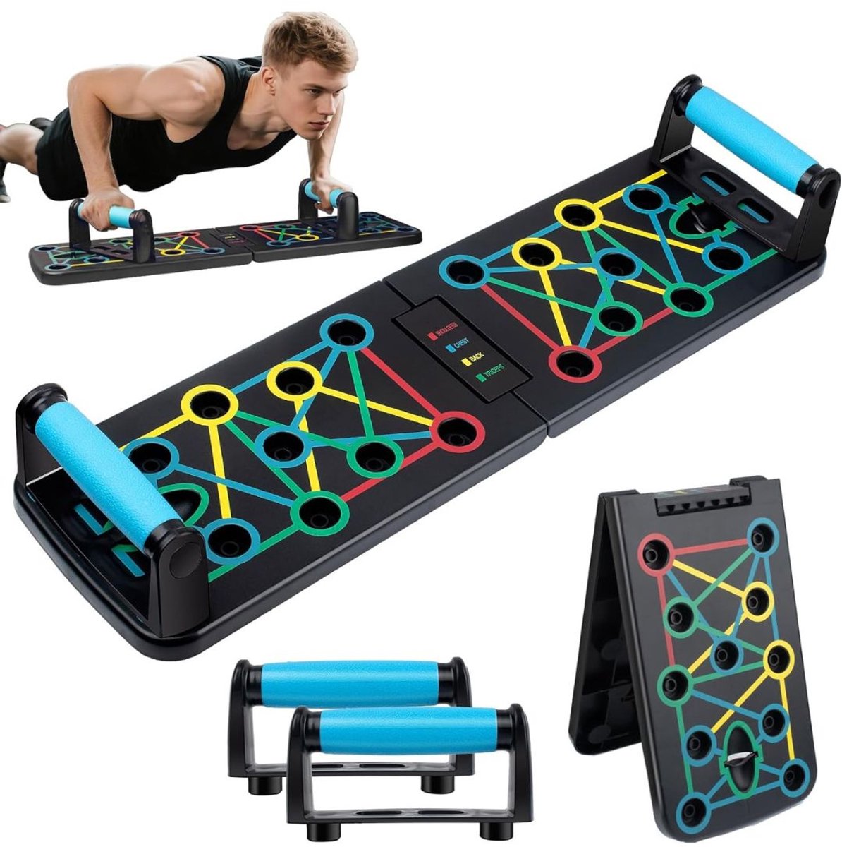 KAD® Push up Bord - Parallettes - Push up Board - Zwart - 64cm x 18cm x 2cm