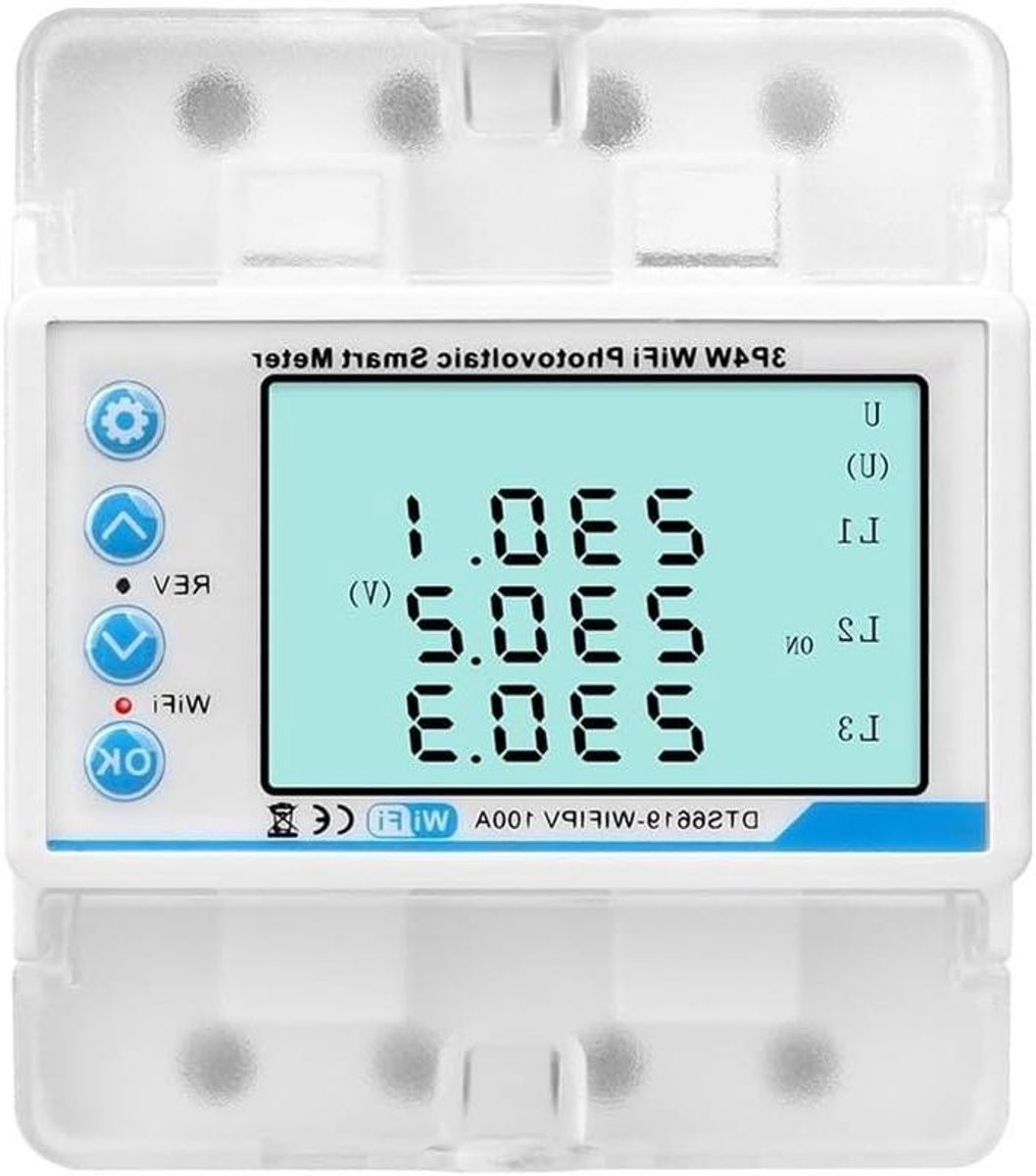 Energiemeter - Stroommeter - Energie Monitoring - Driefase WiFi - 9 x 7 x 7 cm - Wit