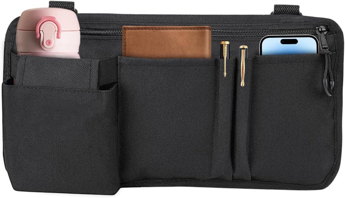 Rolstoeltas Organizer - Rolstoel Opbergtas - Spullen Meenemen - Met Bekerhouder - 30 x 20 x 3 cm - Zwart