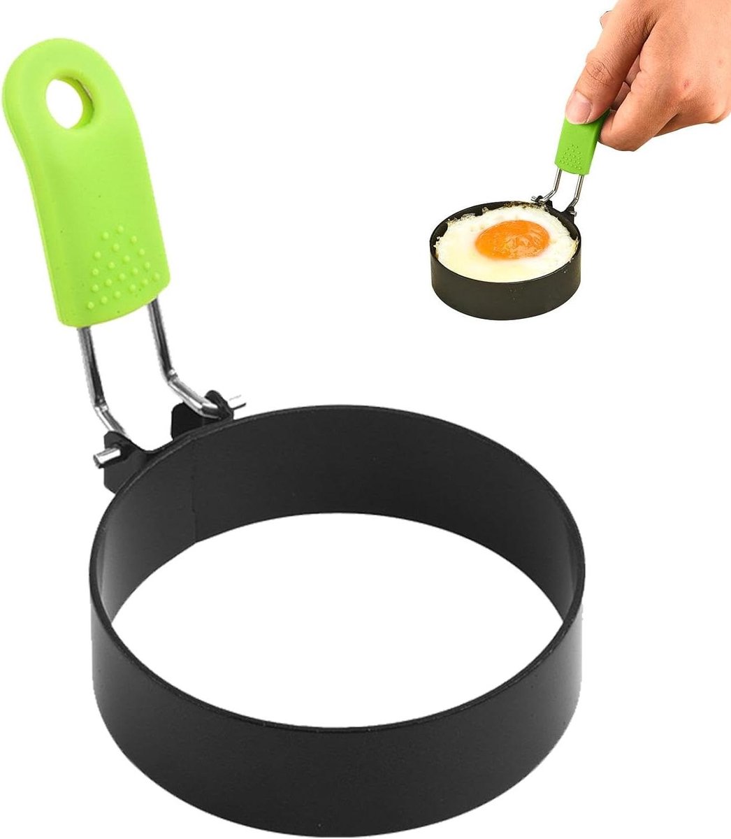 Omeletring Pannenkoekvorm - Eivorm Kookring - Perfect Ontbijt Maken - Opvouwbaar Ontwerp - 3 Stuks - Zwart