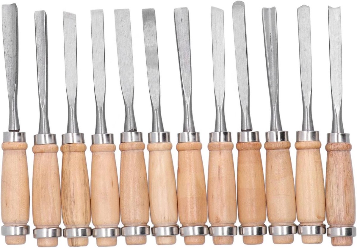 Houtdraaibeitels Set - Houtbewerking Gereedschap - Gedetailleerd Houtsnijwerk - Ergonomische Houten Handvatten - 12 Delig - Niet gespecificeerd