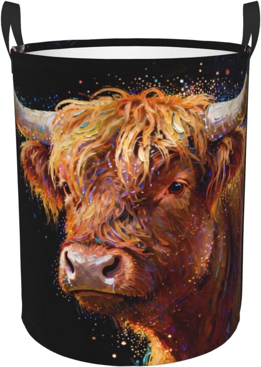 Wasmand Rond Vuile Kledingmand Opberger Kleding Opbergen Waterdichte Oxford Stof 45x35 cm Hoogland Koe Zwart
