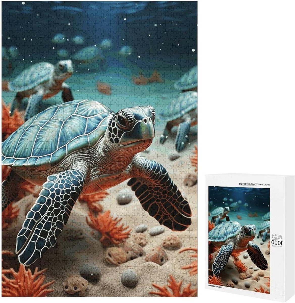Houten Puzzel - Legpuzzel Schildpad - Ontspanning en Plezier - Gladde Nauwkeurige Pasvorm - 1000 Stukjes - Wit