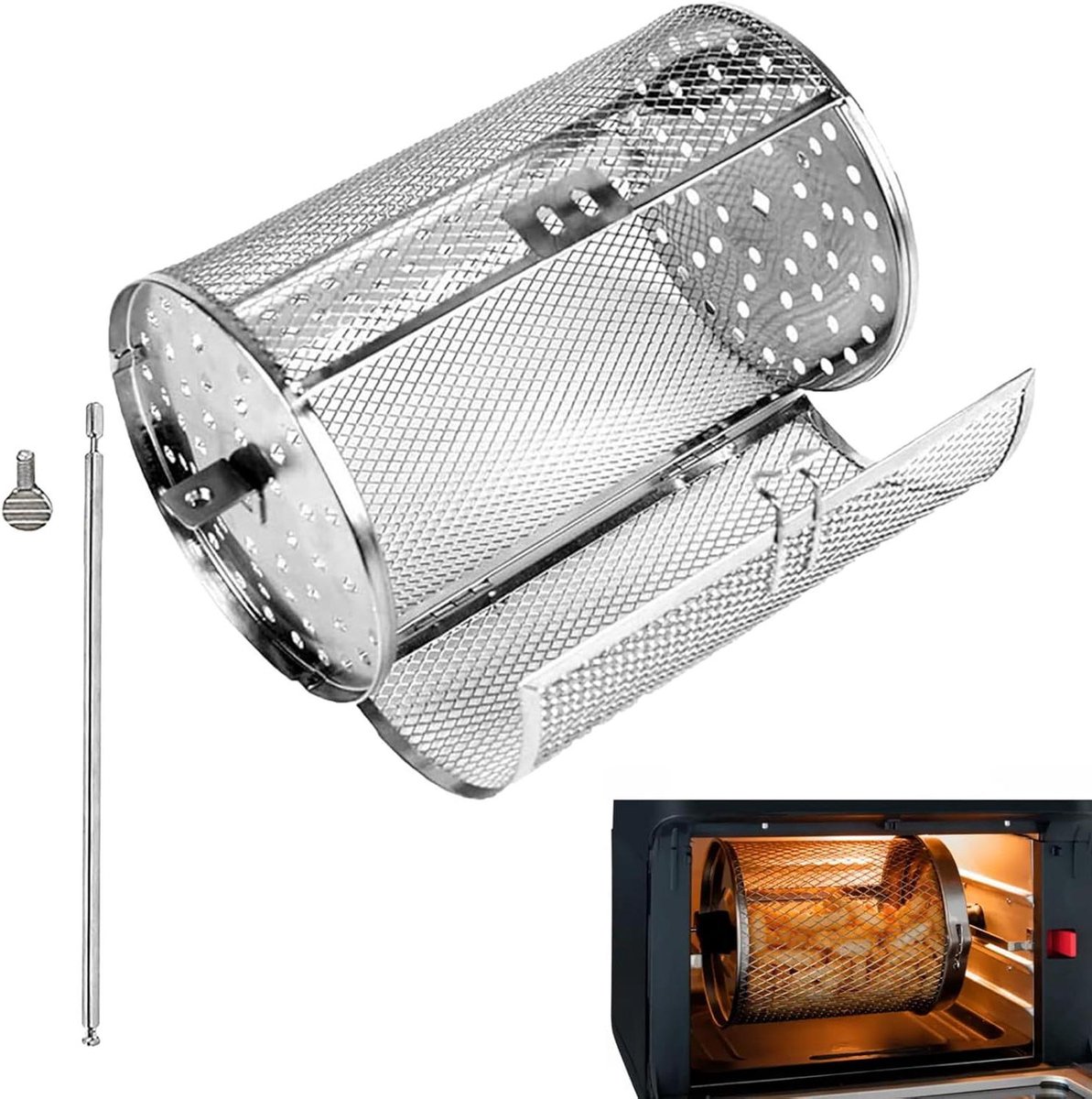 Grillmand Roterend - Kookkooi - Buiten Grillen - Gelijkmatige Verwarming - 23 cm - Zilver