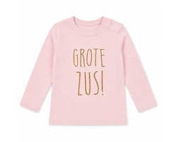 baby shirt met tekst meisje grote zus tekst cadeau aanstaande zwangerschap aankondigen bekendmaken opa en oma oom tante  big / little sister roze lange mouw maat 92