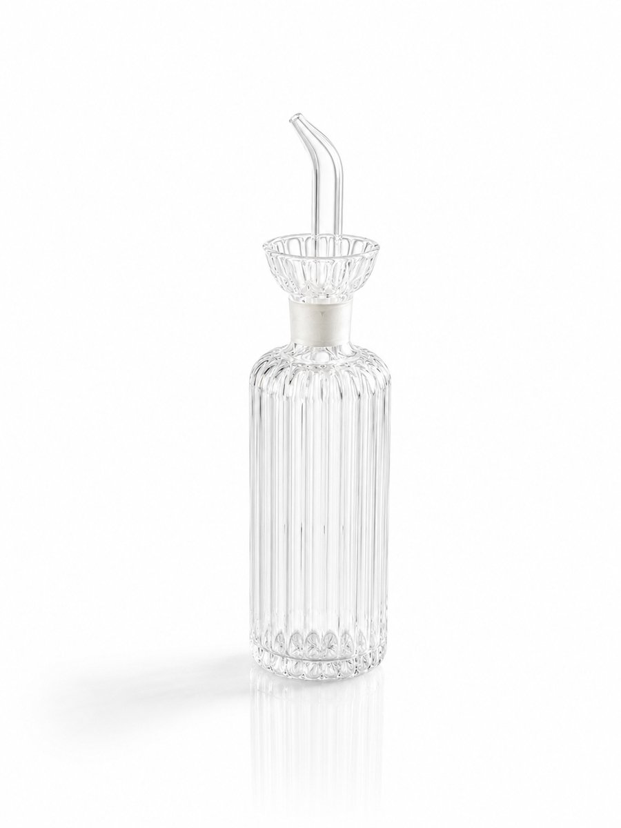 Mevaz Oliefles 250 ml – Glazen Olie Dispenser – Geribbeld Glas – Oliekaraf met Schenktuit – Voor Olijfolie, Azijn & Dressing – Transparant – Luxe Design