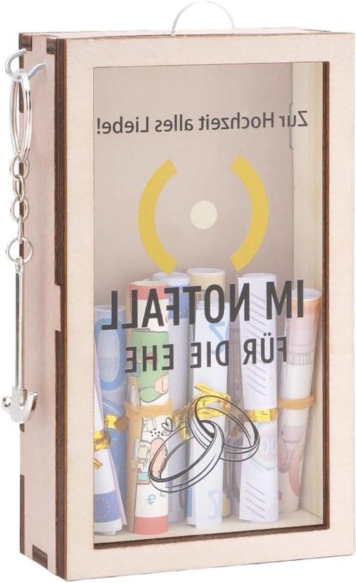 Houten noodkit – Origineel en leuk cadeau voor verjaardag, huwelijk of retraite – Decoratieve box met hamer voor mannen en vrouwen – Praktisch en stijlvol geschenk