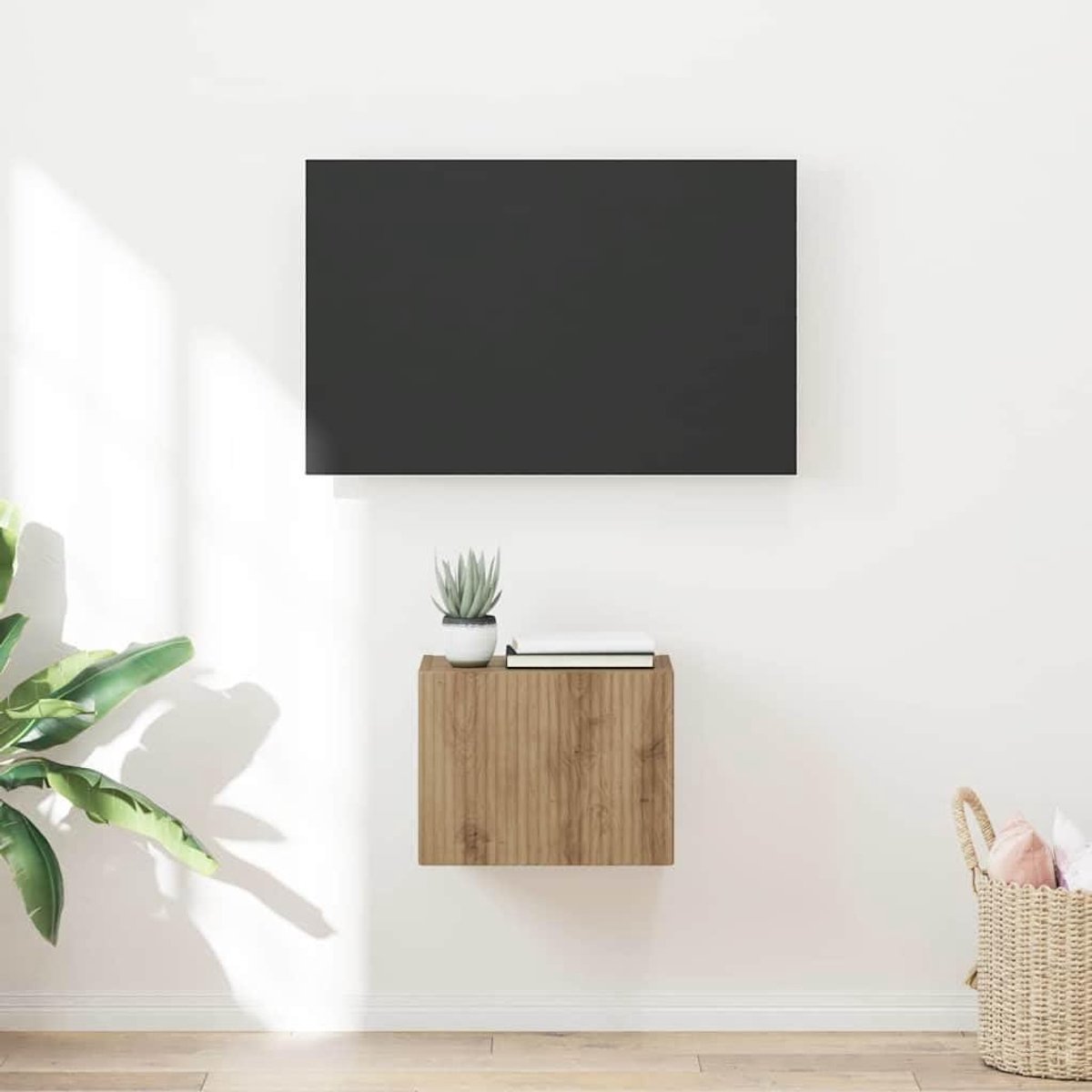 TV-wandkast - Lowboard tv meubel - Media opbergen - Wandmontage ontwerp - 98 x 31 x 295 cm - Artisan-eiken