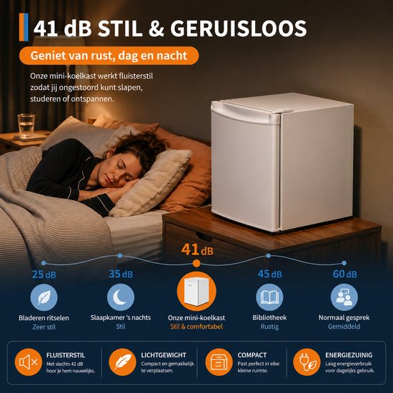 Celestul Mini Koelkast 45L - Koelkast met Vriesvak - Stille Minibar 41 dB - Compacte Koelkast voor Slaapkamer, Kantoor & Studentenkamer - Wit — afbeelding 5