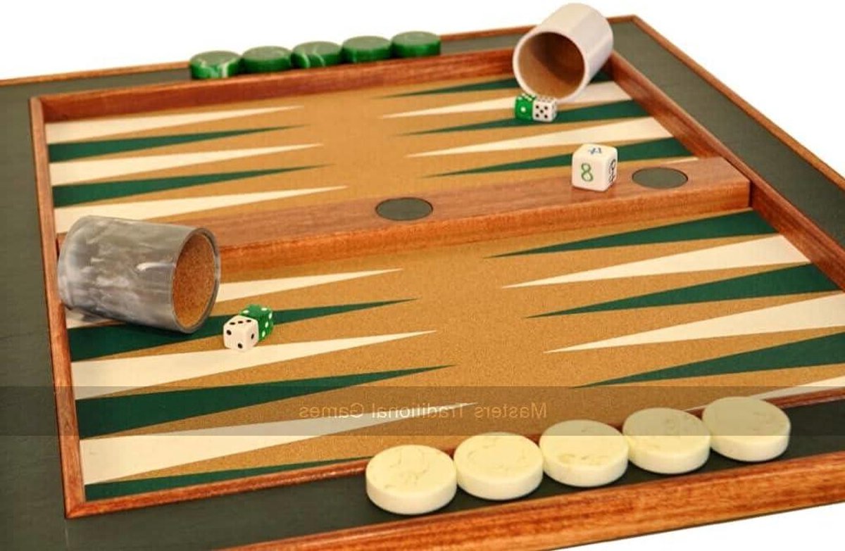 Backgammon Spel - Tafelspel Set - Strategisch Spel - Uniek Kurk Oppervlak - 63x56cm - Groen