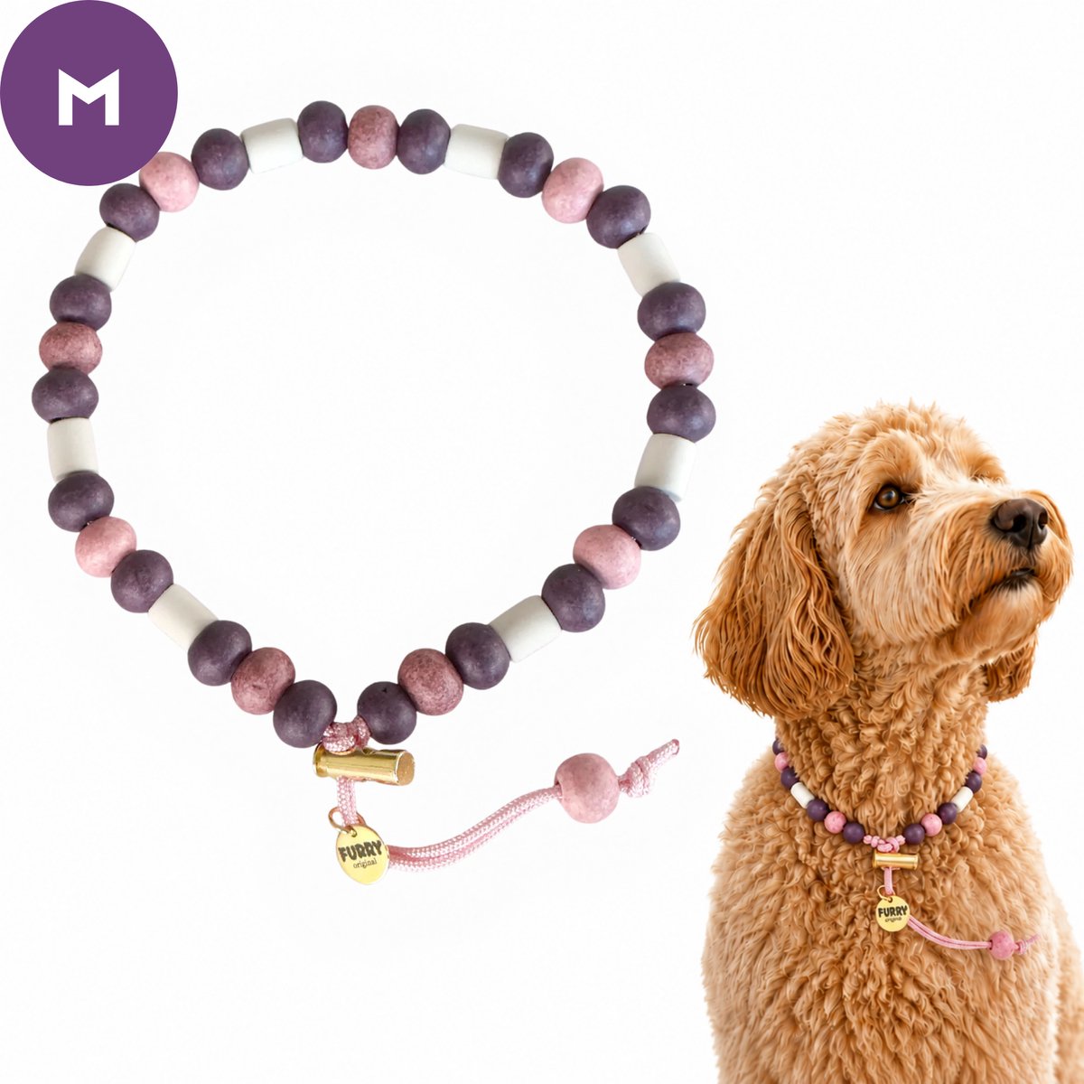 Furry Original® Anti Tekenband met EM Kralen - Vlooienband Hond - Natuurlijk Alternatief voor Pipet, Pillen, Tabletten, Vlooienspray en Vlooiendruppels - Vlooien en Teken Band - M 35-40 cm - Velvet Rose - Honden Verzorging