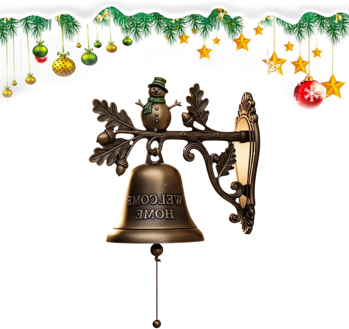 Kerst Deurbel - Feestelijke Bel - Seizoensdecoratie Huis - Klassiek Welkomstsieraad - 18 cm - C