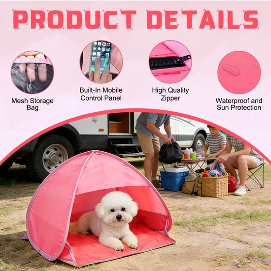 Mini-hoofdtent, strandschelp, pop-up, opvouwbare strandtent voor baby's, uv-bescherming 50, automatische pop-up zonwerende tent voor gezinnen, strand, zonnebaden, kleine huisdieren, roze van MINI — afbeelding 4