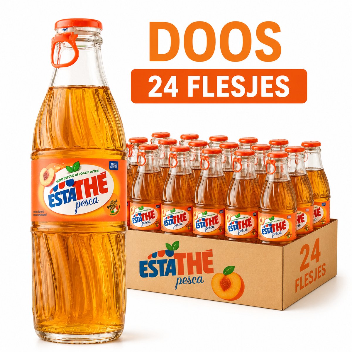 Estathé Perzik IJsthee 24 x 250ml Glazen Fles Vero Infuso Gluten vrij