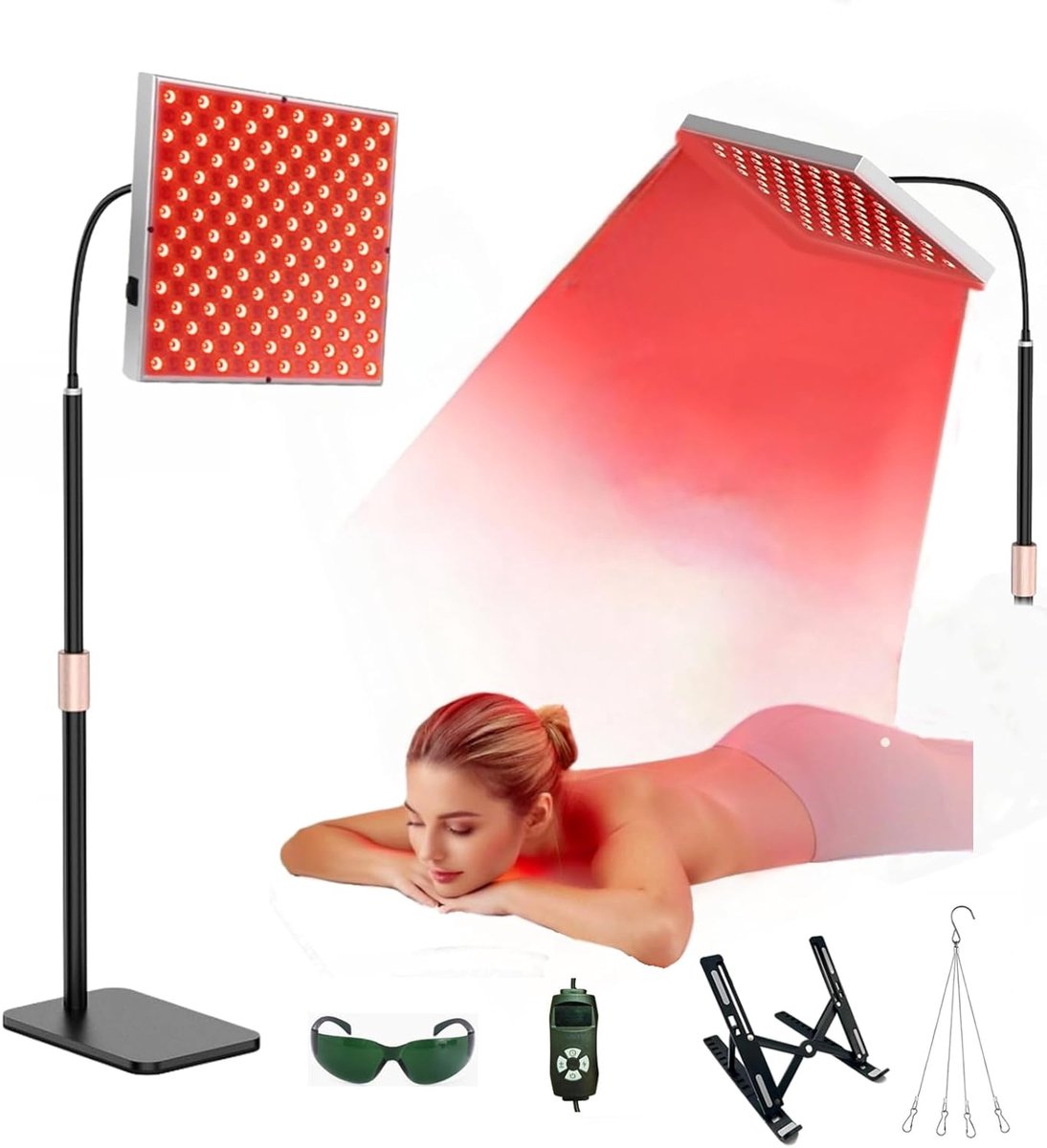 LED Therapie Paneel - Lichttherapie Lamp - Huidverbetering Pijnverlichting - 225 LEDs 660nm 850nm - 5 Niveaus Timer - Zwart