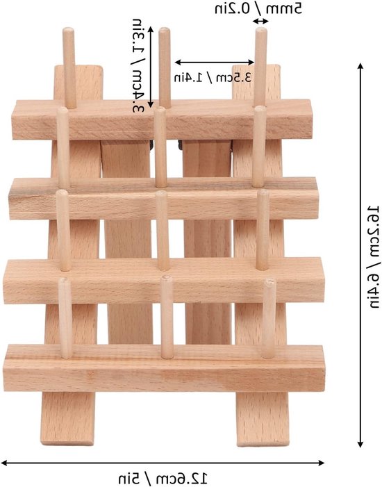 Houten Bobbin Rack voor 12 Spoelen - Vouwbaar Draadframe van Beukenhout met Grote Capaciteit voor Quilten en Borduren van Merkloos — afbeelding 2