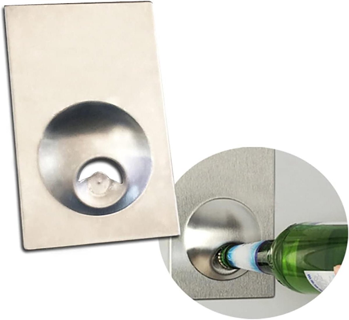 Flesopener Koelkastmagneet - Bieropener Wandmontage - Drankjes Openen - Eénhandige Bediening - 20x12.5cm - Zilver