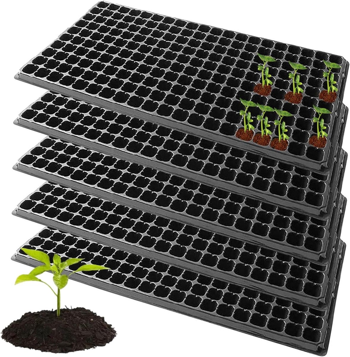 Zaad Starter Trays - Plantenbakjes Kweek - Zaden Ontkiemen - Herbruikbaar PVC Materiaal - 200 Cellen Set - Zwart