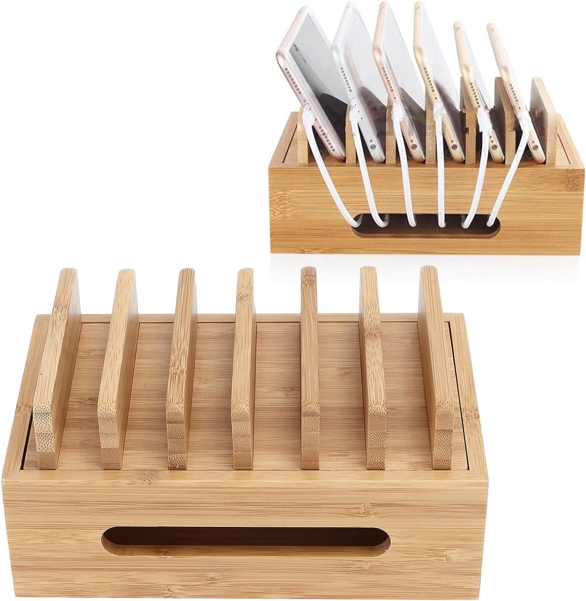 Multifunctionele Telefoon en Tablet Stand met Organizer Tray voor Thuis en Kantoor - Houten Opbergdoos voor Desk Organisatie en Ruimtebesparing