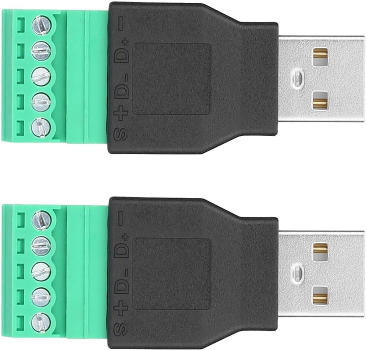 USB Stekker Adapter - Terminal Connector - Apparatuur Aansluiten - Zonder Solderen - 2 Stuks - Zwart