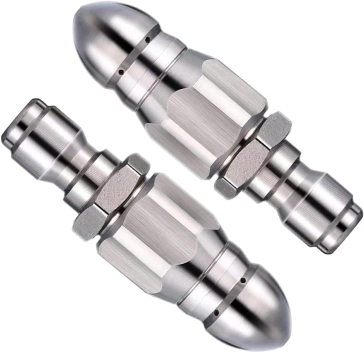 Riool Jetter Nozzle - Pijp Reiniger - Afvoer Ontstoppen - Roestvrijstalen Constructie - 2 Stuks - Zilverkleurig
