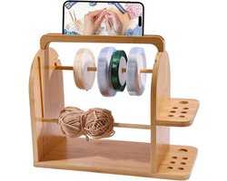 Houten Bollenhouder - Garen Organizer - Haken en Breien - Geïntegreerde Telefoon Sleuf - 30 x 15 cm - Houtkleur