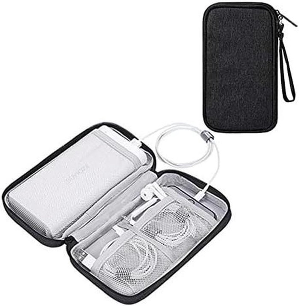 Opbergtas Elektronica - Organizer Tas - Reizen Organiseren - Mesh Vak - 190x110x35mm - Zwart