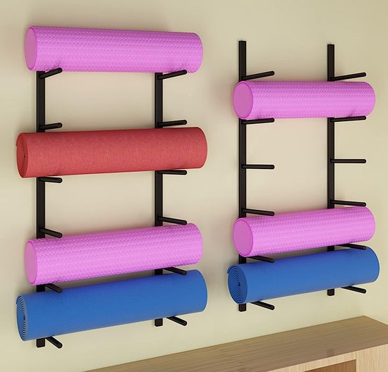 Yogamathouder Muur - Mattenrek Fitness - Ruimte Organiseren - Voor 6 Yogamatten - 18 cm Diep - Zwart — afbeelding 3