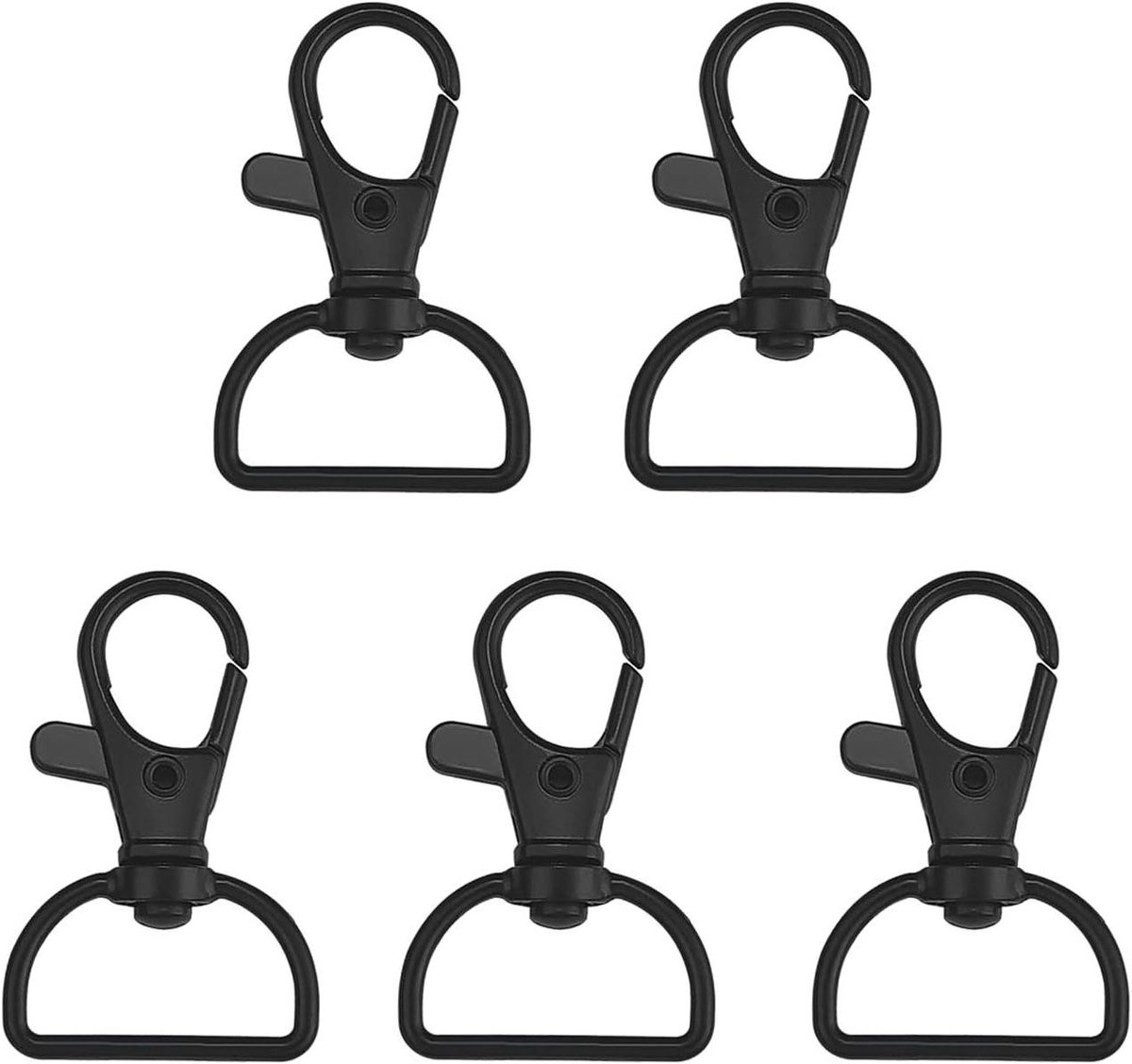 Draaibare Karabiners - Sleutelhangers Clips - Hobby Knutselen - Met D-ring - 5 Stuks - Zwart