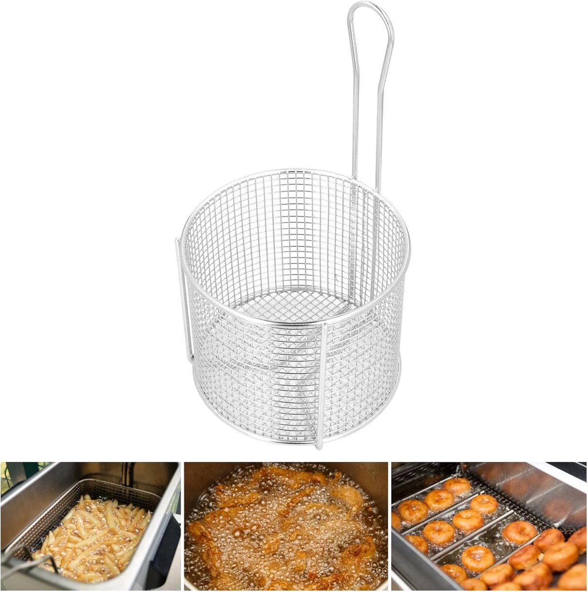 Frituurmand RVS - Frietmand Zeef - Lekker Koken - Met Hefgreep - 21 cm Diameter - Zilver
