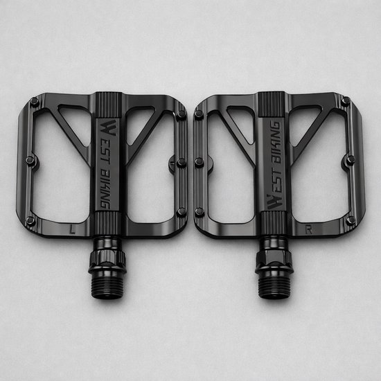 Mountainbike pedalen antislip zwart met grip pinnen, flatpedal voor MTB, BMX en Fatbike, duurzaam kunststof