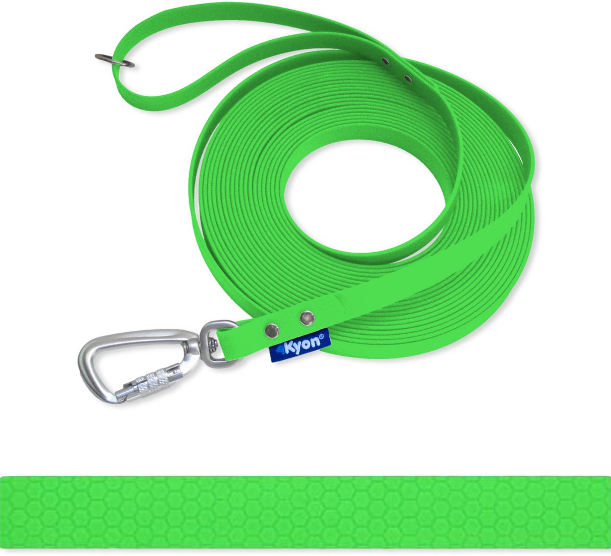 4Kyon | Anti-slip lijn - 10 meter lange Hondenlijn - Veilige Auto-Lock karabijn haak - Neon Groen - 16mm breed