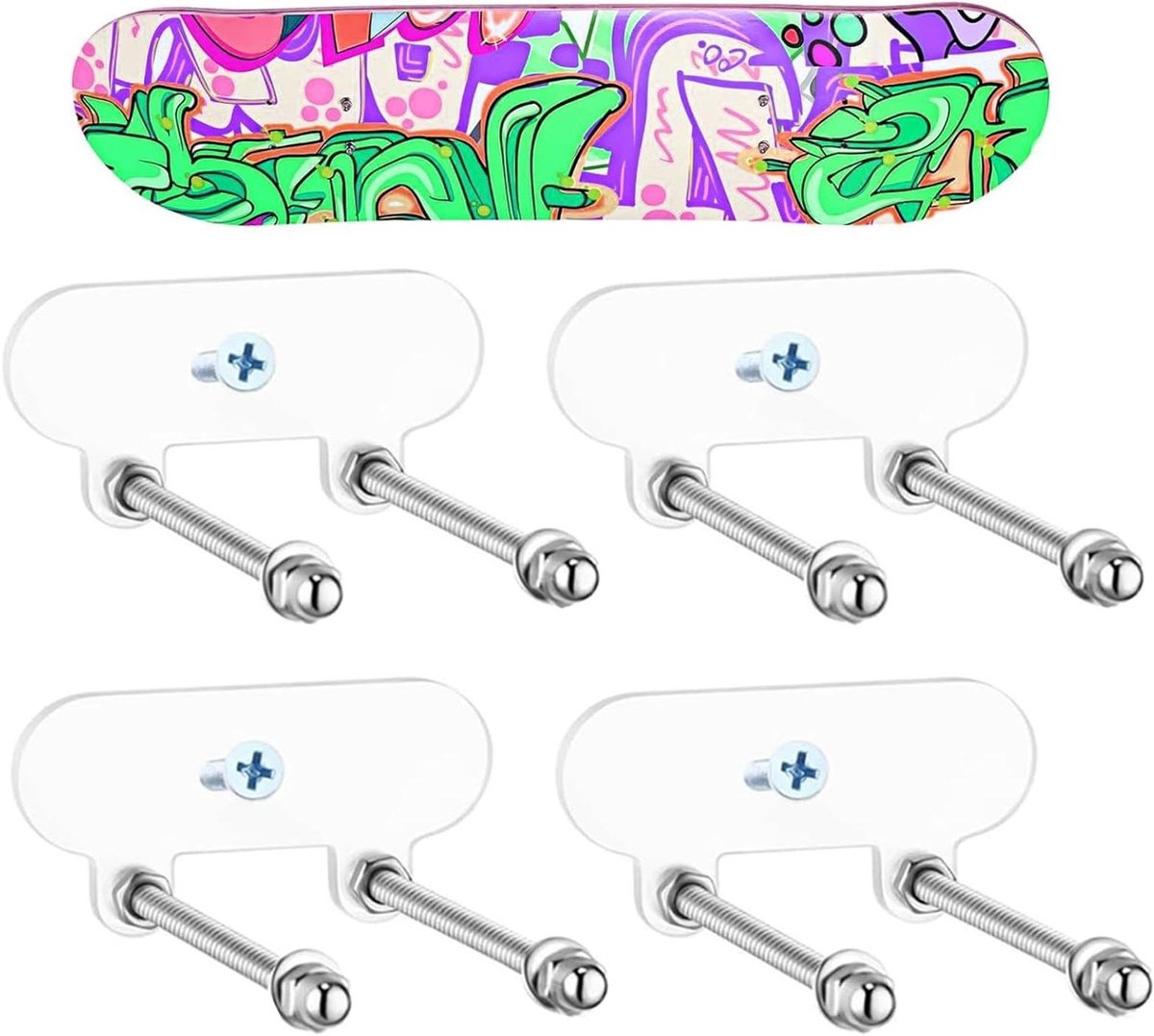 Skateboard Muurbeugel Skateboard Display Skeeleren Presenteren Zonder Boren 4 stuks Transparant