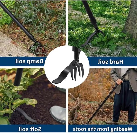 Dailygoods - Stand-up Onkruidtrekker, 4-klauw Stand-up Wieder Draagbare Roestvrijstalen Onkruidplukker Tuinieren Handwieden voor tuin- en Gazononderhoud, Tuinieren Handmatig Gereedschap van Dailygoods — afbeelding 4