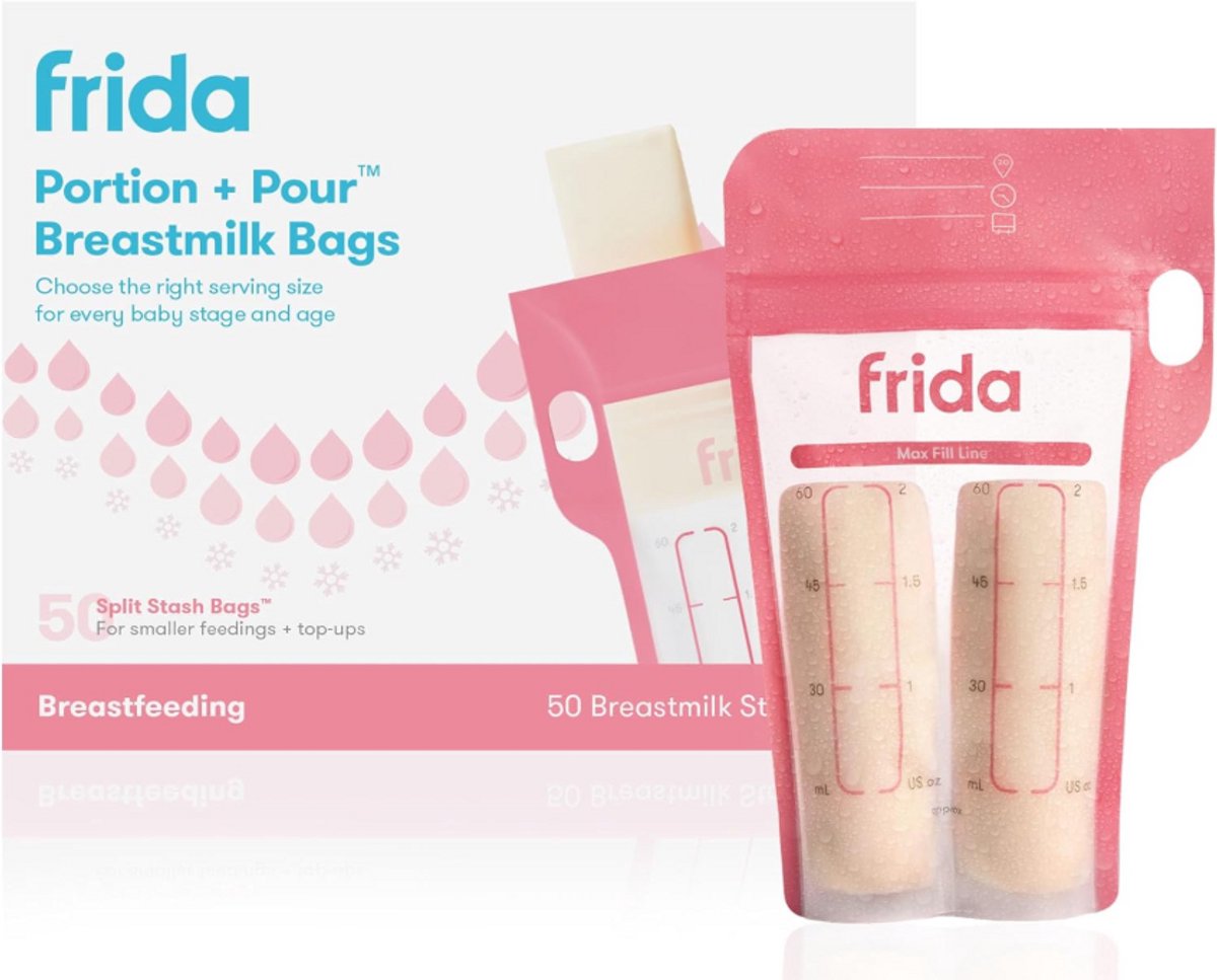Frida Mom Moedermelk Bewaarzakjes 50 Stuks - Splitstash 4oz | Lekvrij, BPA-vrij, Invriezen & Ontdooien