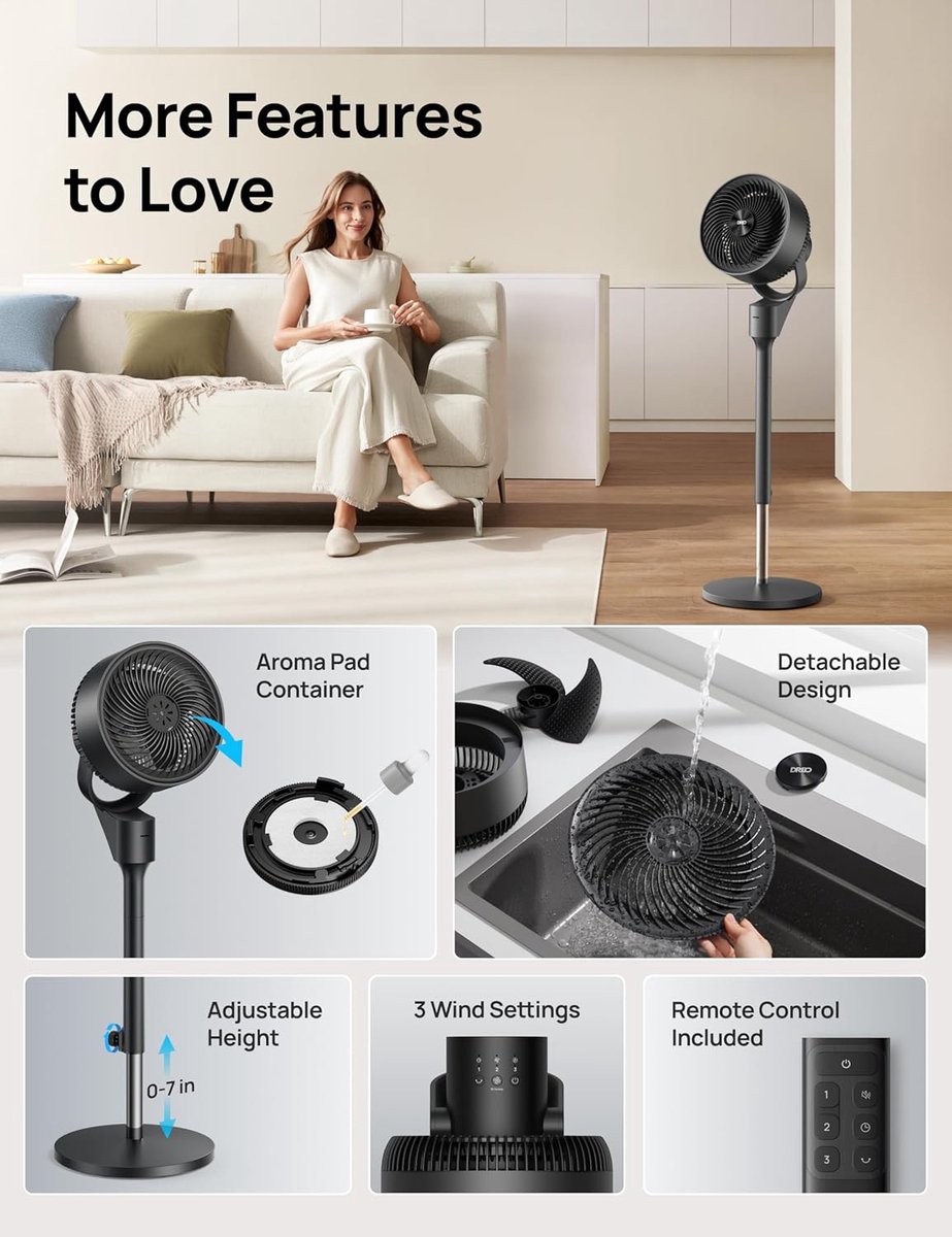 Elektrische Vloer Ventilator - Stille Staande Fan - Kamers Koelen - Ultra Krachtige Luchtcirculatie - Tot 24 Meter - Zwart – foto 5