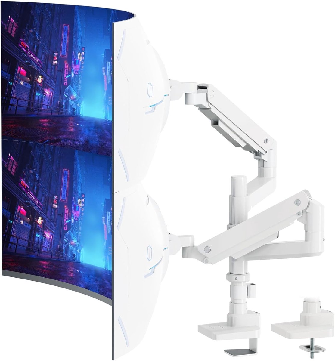 Dubbele Monitorsteun - Gasveer Arm - Ergonomisch Werken - Gestapelde Modus - 17-49 inch - Wit