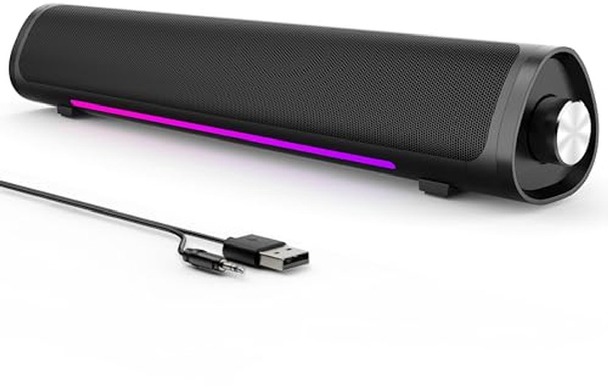 Desktop Luidsprekers - PC Soundbar - Muziek Luisteren - Vloeiende Kleurverlichting - 40 cm Lengte - Zwart