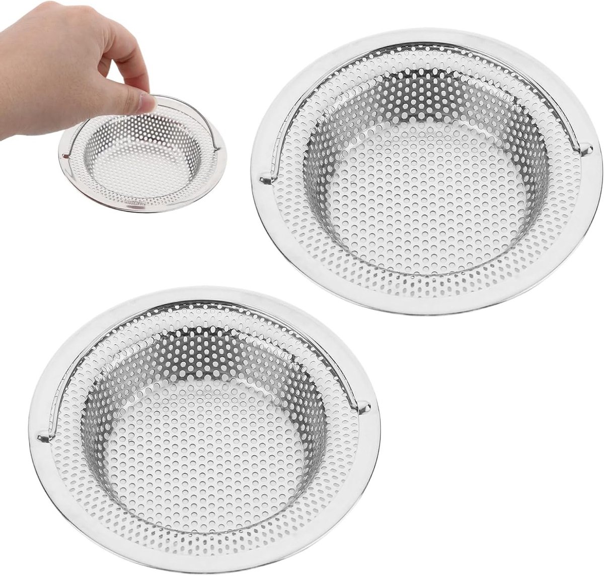 Keukenafvoerfilter en Doucheafvoerzeef, RVS Antiklever met Vouwhandvat, 11 cm (2 Stuks) voor Eenvoudige Afvoerreiniging en Onderhoud