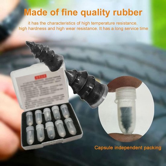 Band Reparatie Set - Lekkage Herstel - Voertuig Onderhoud - Zelfsluitend Ontwerp - 10 Stuks - Zwart — afbeelding 4