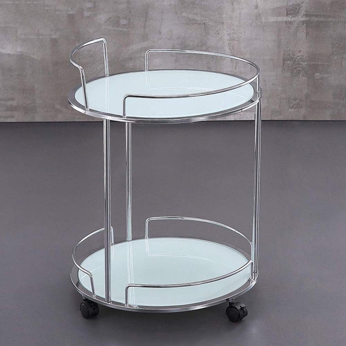Serveertrolley 2-Laags Tempered Glass Serveerwagen 50x67 cm Luxe Hotel & Restaurant Wijnkar met Metalen Frame & Geremde Wielen – Mobili Bella