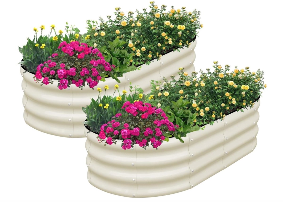 HoerFuriy 2-Stuks Verhoogde Plantenbakken - 120x60x60 cm - Verzinkt Staal - Beige - Moestuinbak voor Groenten & Bloemen - Roestvrij & Duurzaam